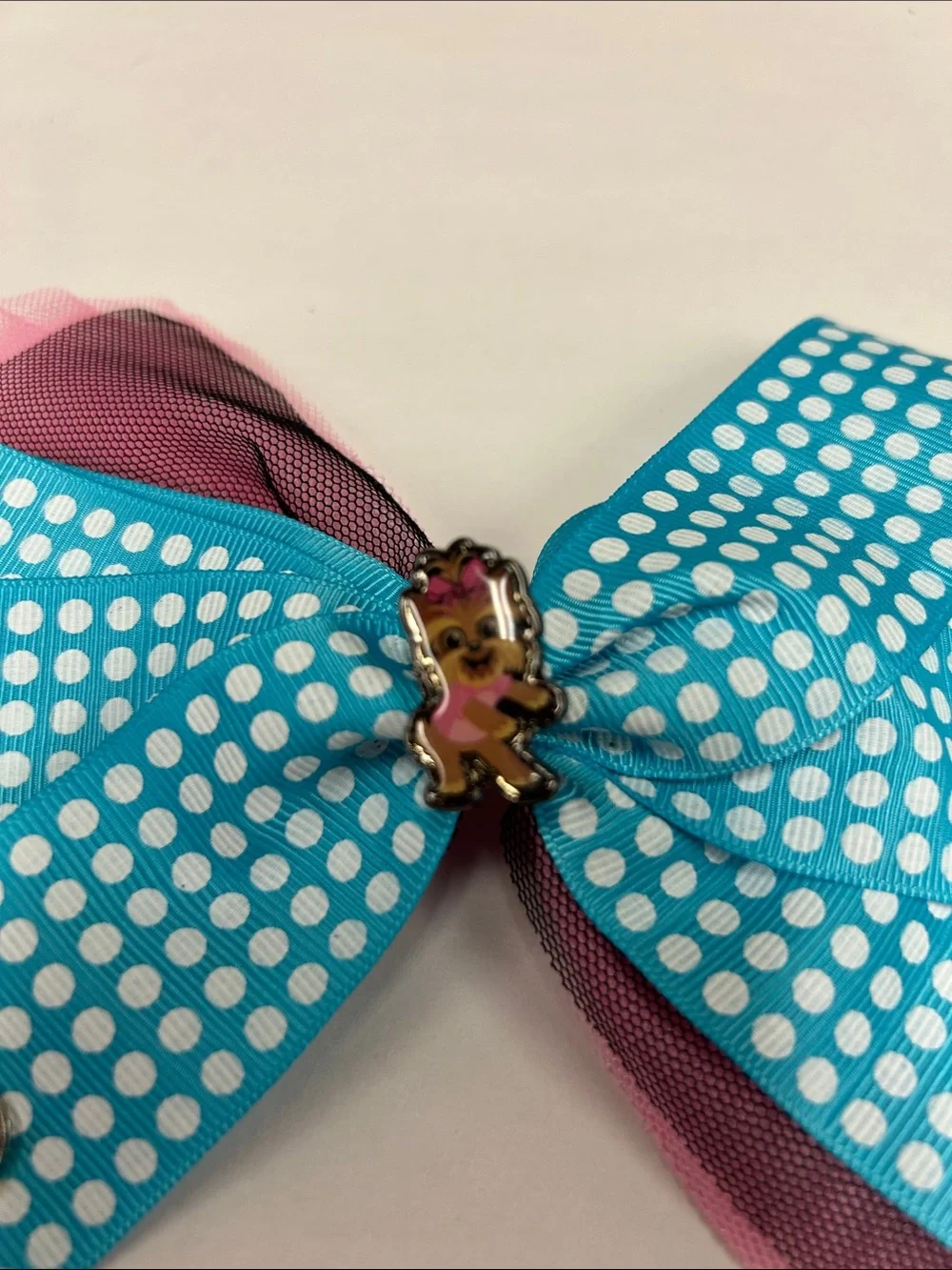 JoJo Siwa Turquoise Polka Dot & Pink Layered Bow Hair Clip